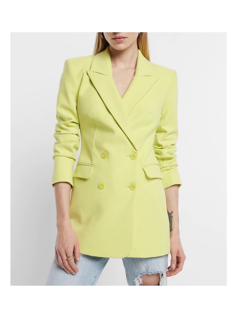 Express Neon Yellow Green Chartreuse Double Breasted Hourglass Blazer Size 8